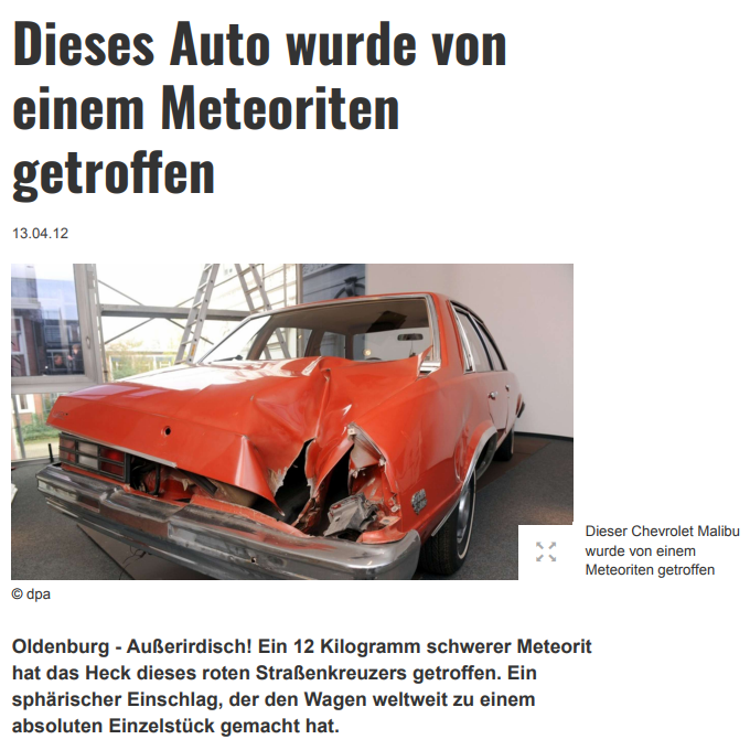 Peekskill Meteorite Car Article German